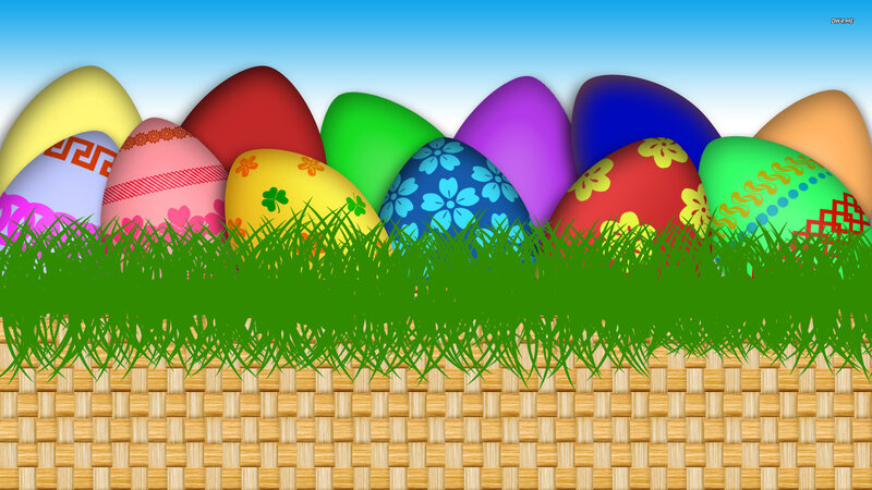 Colorful Easter Eggs — Green, Festive, Spring, Digital Art, Grass, Basket