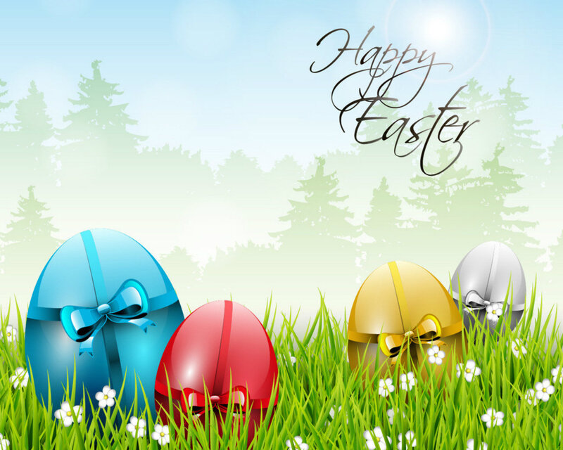 Colorful Easter Eggs — Green, Festive, Spring, Digital Art, Grass, Flowers