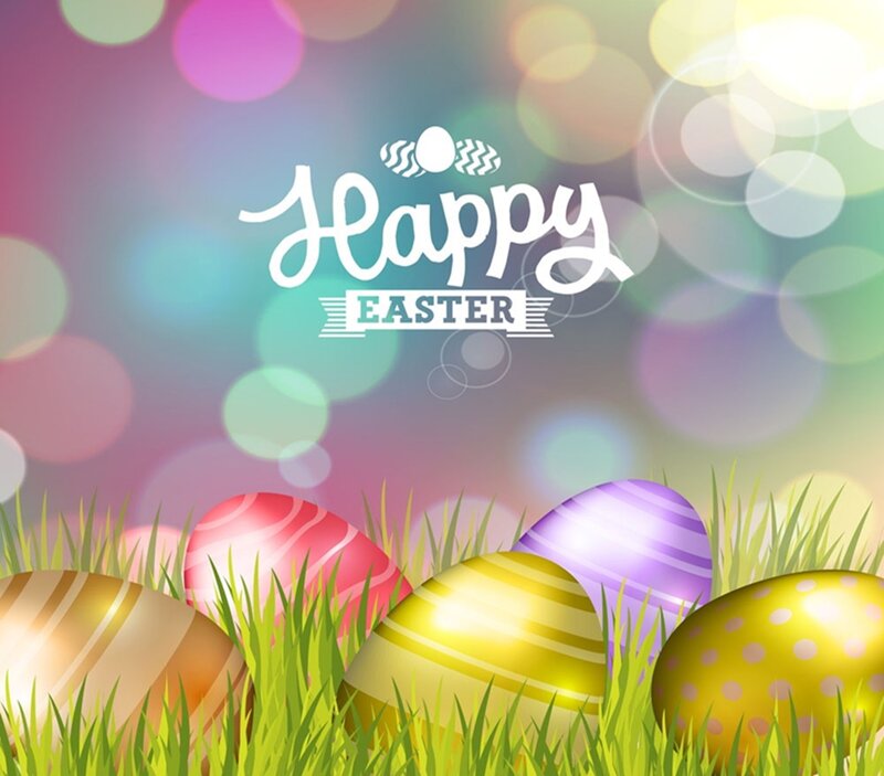 Colorful Easter Eggs — Green, Festive, Spring, Digital Art, Grass, Text