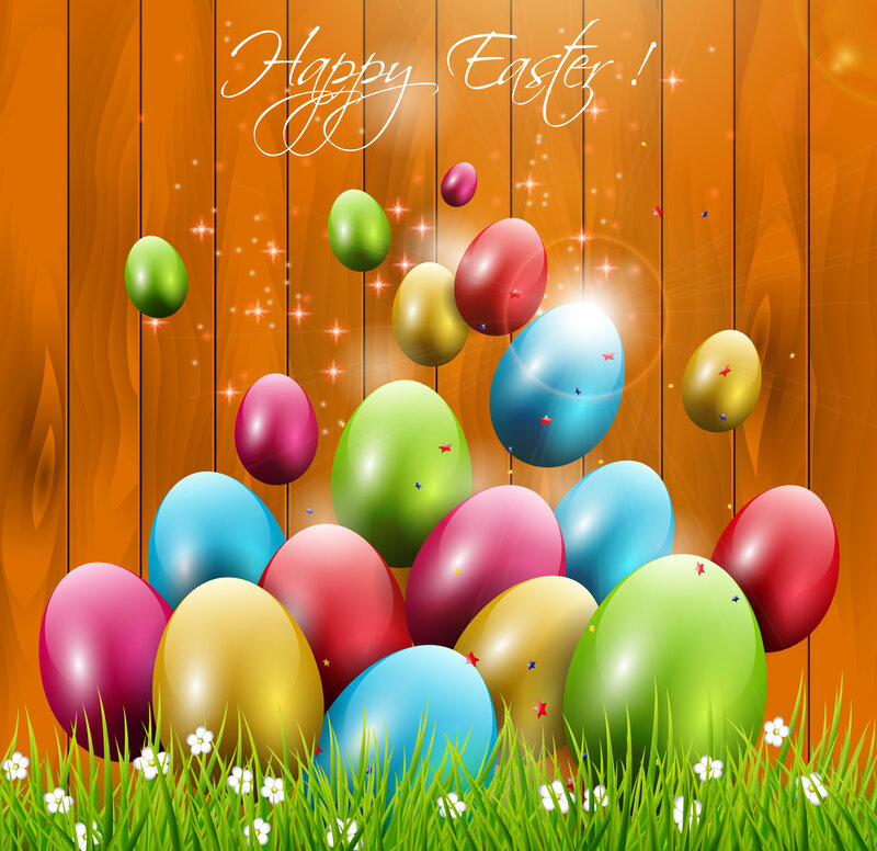 Colorful Easter Eggs — Green, Festive, Spring, Digital Art, Grass