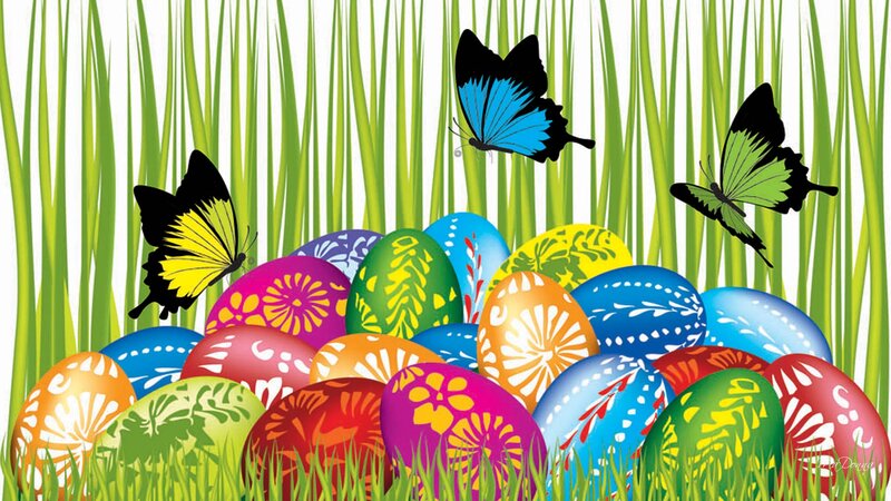 Colorful Easter Eggs — Green, Festive, Spring, Digital Art