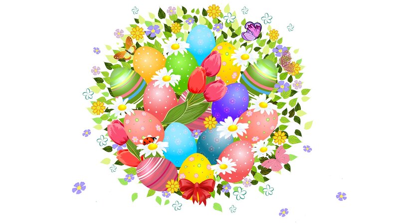 Colorful Easter Eggs — Green, Festive, Spring, Illustration, Flowers