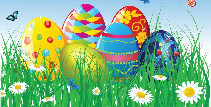 Colorful Easter Eggs — Green, Festive, Spring, Illustration, Grass