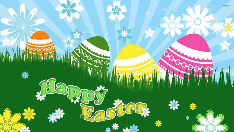 Colorful Easter Eggs — Green, Festive, Spring, Vector Art, Flowers, Grass
