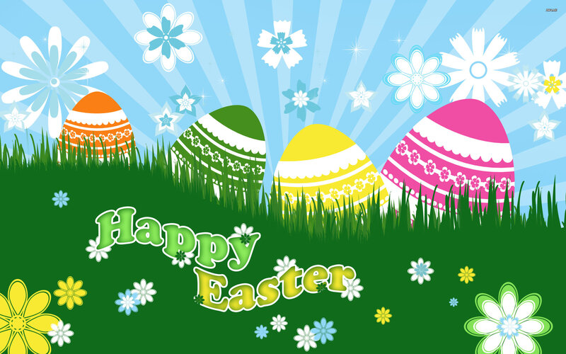 Colorful Easter Eggs — Green, Festive, Spring, Vector Art, Flowers