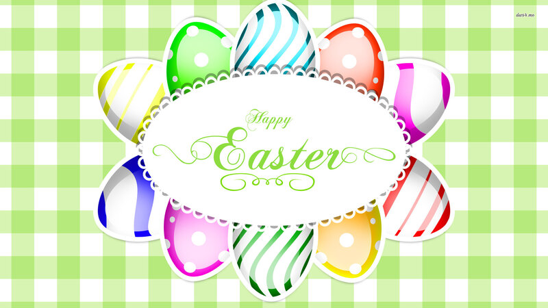 Colorful Easter Eggs — Green, Festive, Spring, Vector Art, Text, Checkered Pattern
