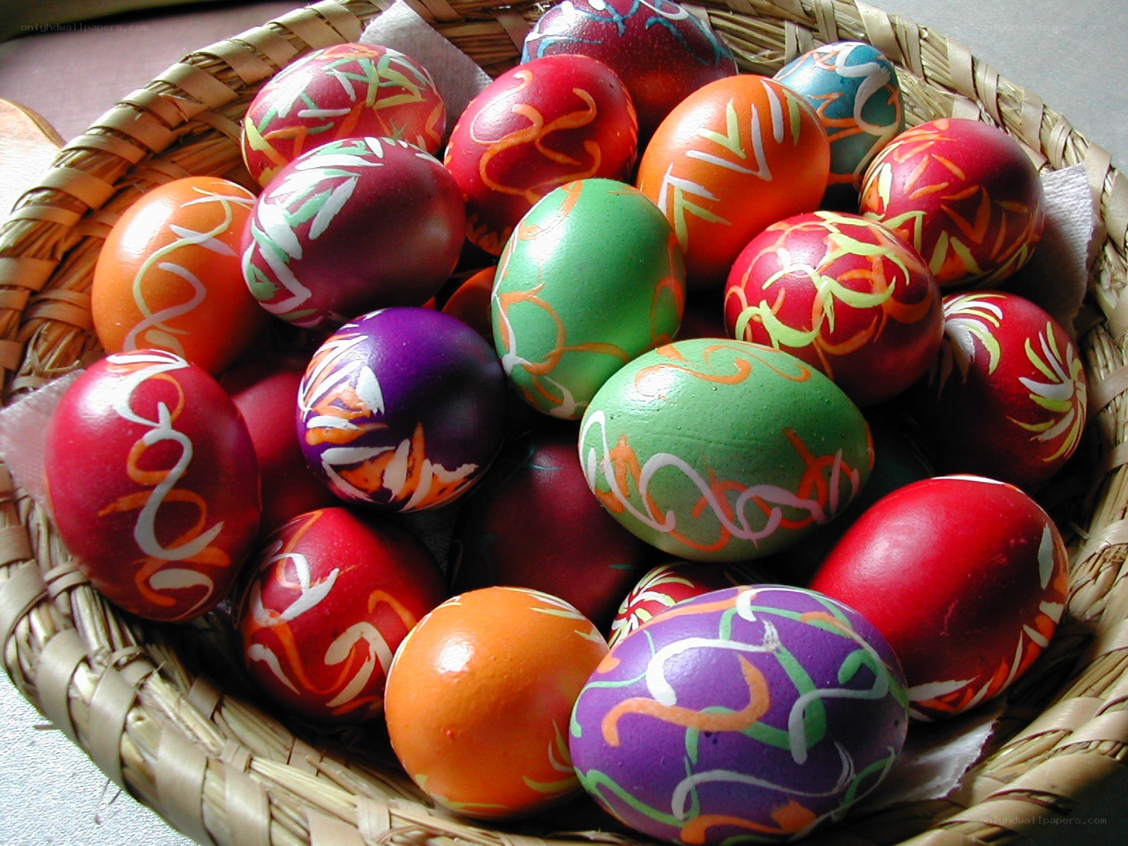 Colorful Easter eggs in a basket