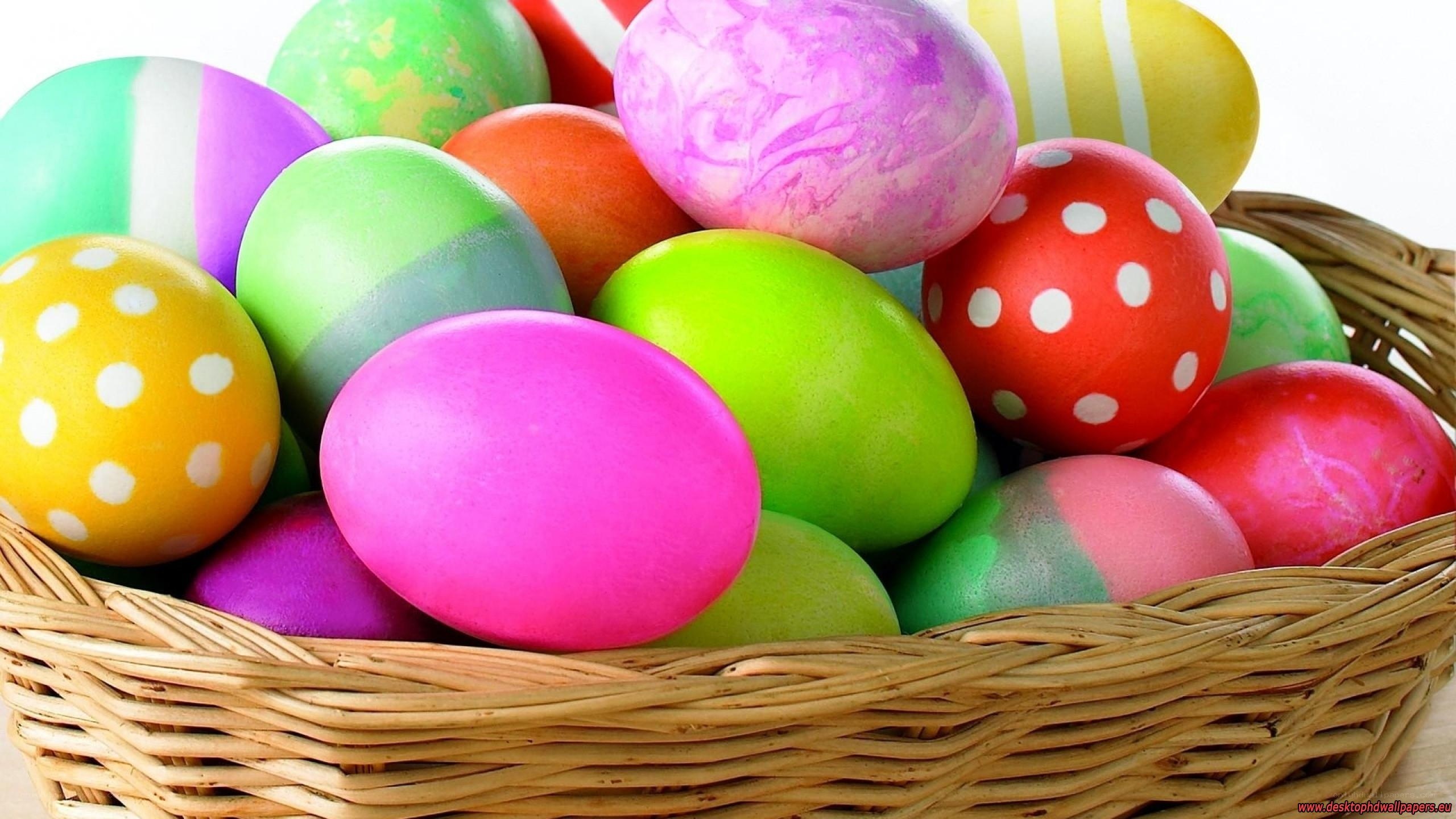 Colorful Easter eggs in a basket