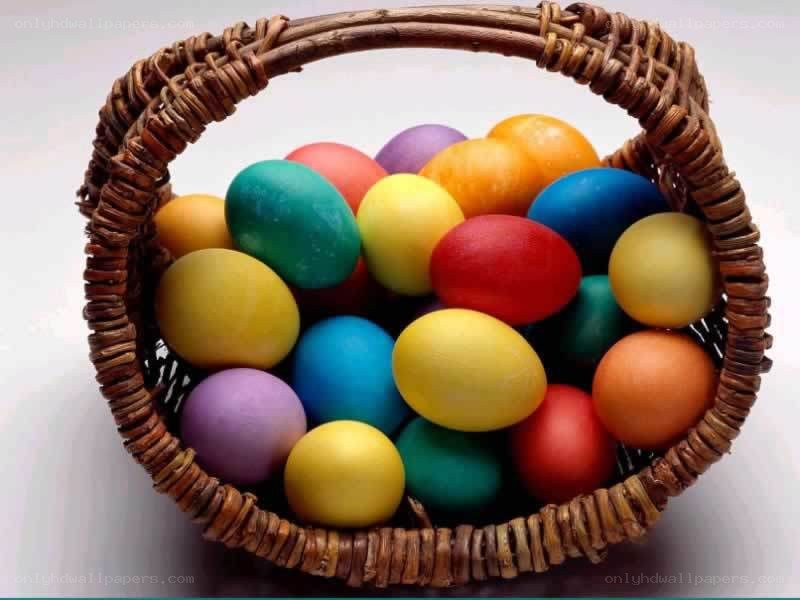 Colorful Easter eggs in a basket