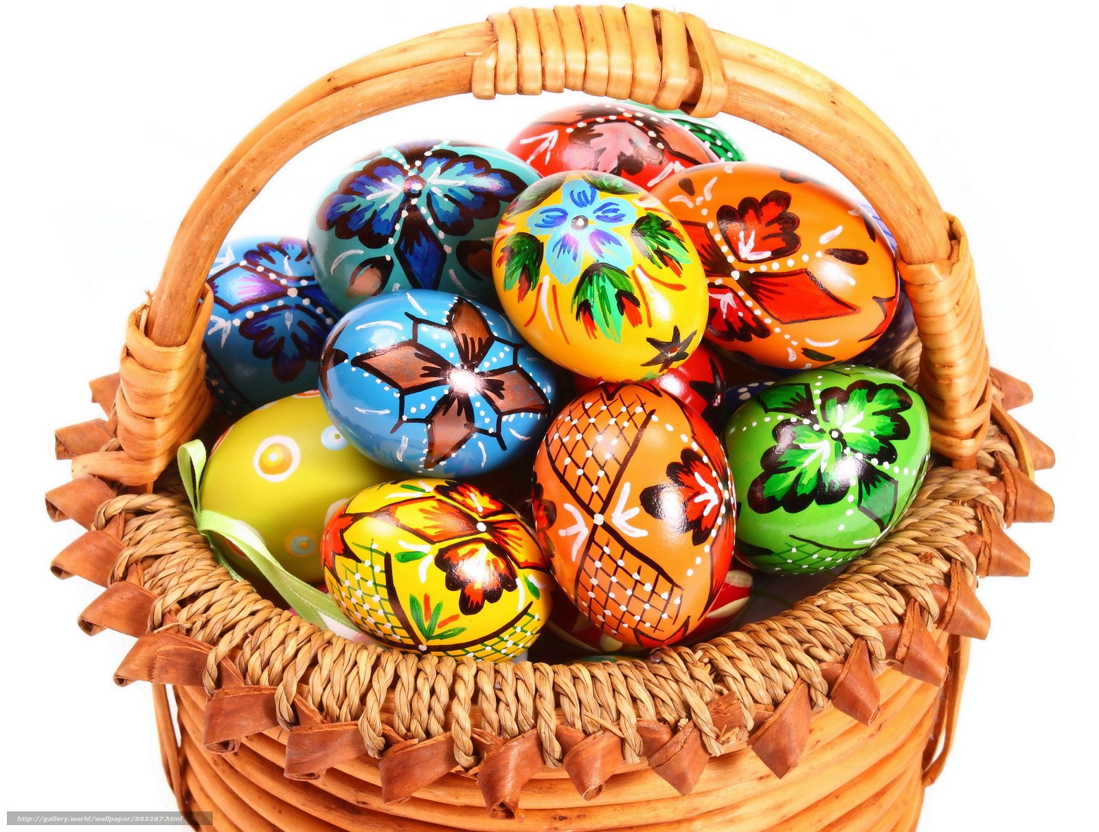 Colorful Easter eggs in a basket