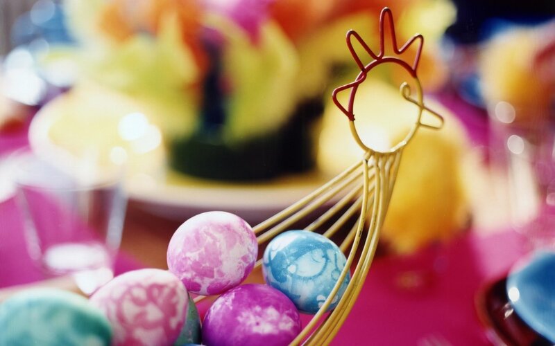Colorful Easter eggs in a basket