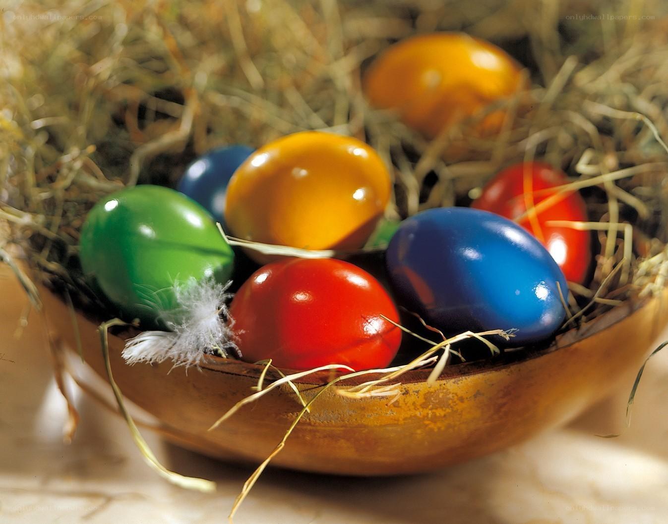 Colorful Easter eggs in a nest