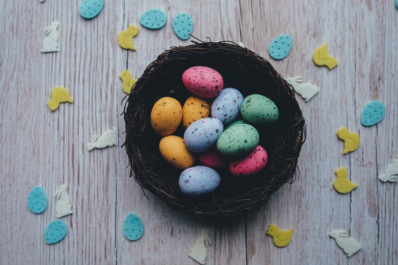 Colorful Easter eggs in a nest