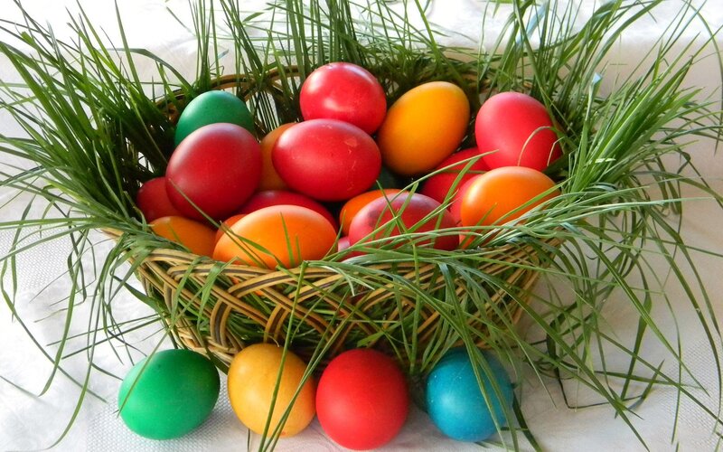 Colorful Easter Eggs in Basket — Green