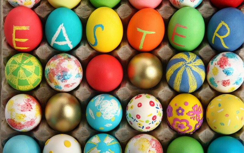 Colorful Easter eggs in carton