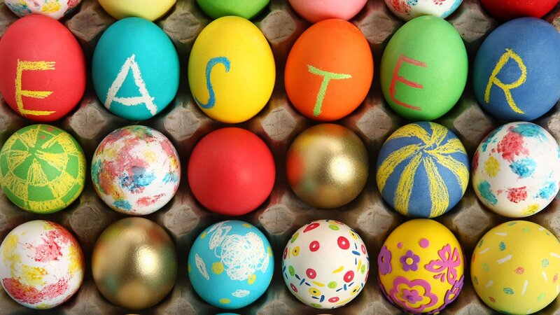 Colorful Easter eggs in carton