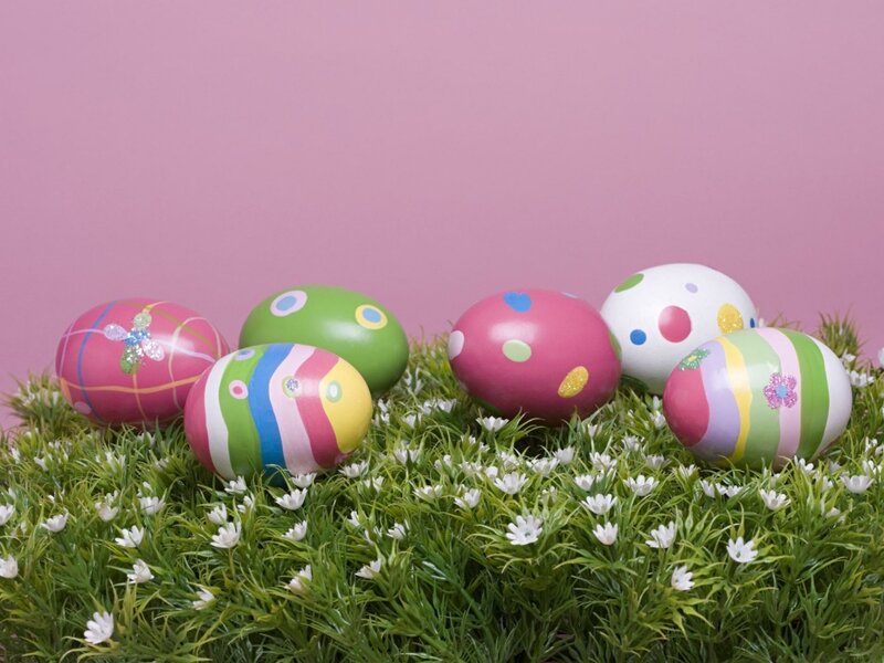 Colorful Easter eggs in grass