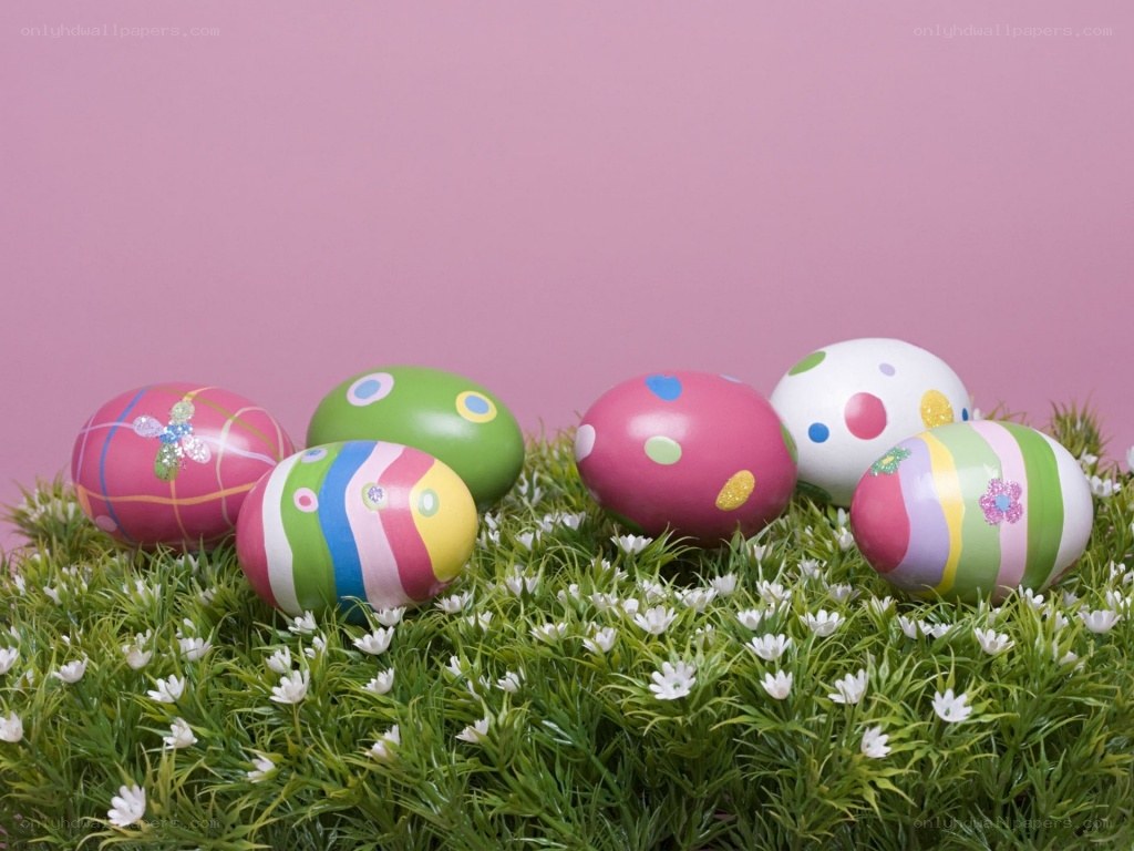 Colorful Easter eggs in grass