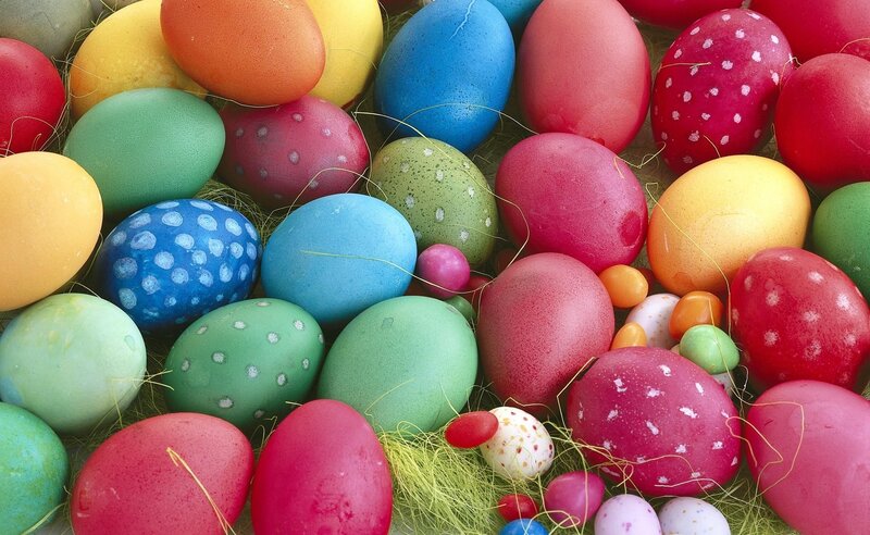 Colorful Easter eggs in nest