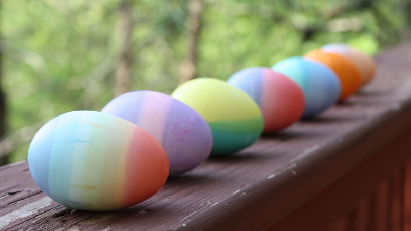 Colorful Easter eggs on a railing