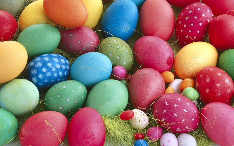 Colorful Easter Eggs — Red, Festive, Photograph, Grass
