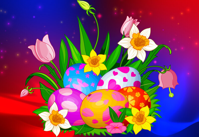 Colorful Easter Eggs — Red, Festive, Spring, Digital Art