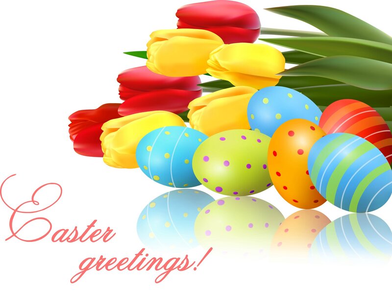 Colorful Easter Eggs — Red, Festive, Spring, Digital Art, Tulips