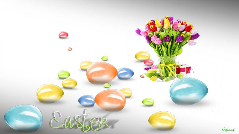 Colorful Easter Eggs — White, Festive, Spring, Digital Art