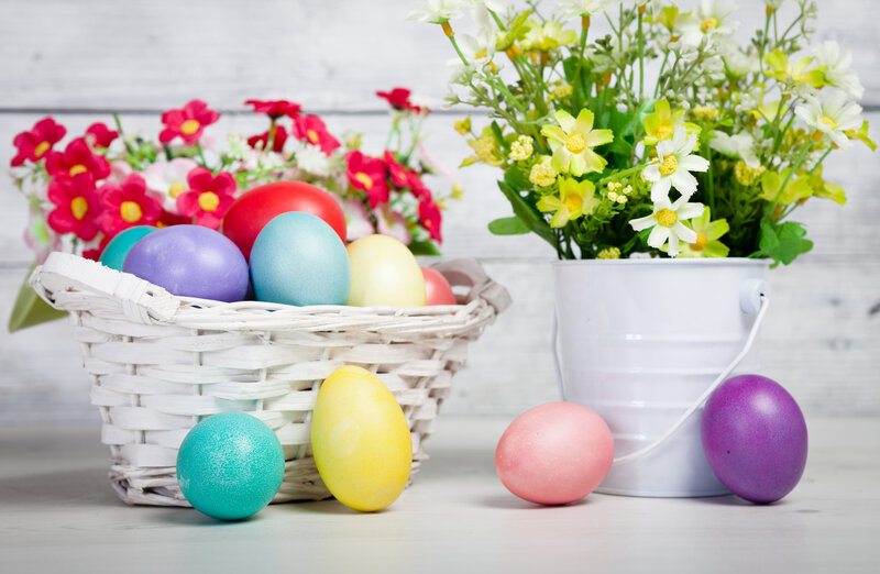 Colorful Easter Eggs — White, Festive, Spring, Photograph, Basket