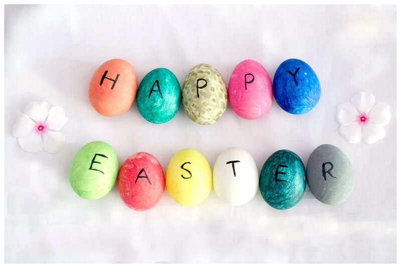 Colorful Easter Eggs — White, Festive, Spring, Photograph, Flowers