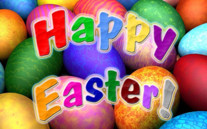 Colorful Easter eggs with text