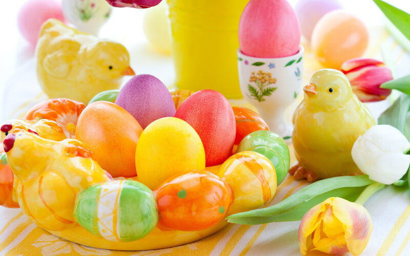 Colorful Easter Eggs — Yellow, Festive, Spring, Photograph, Chick Figurines