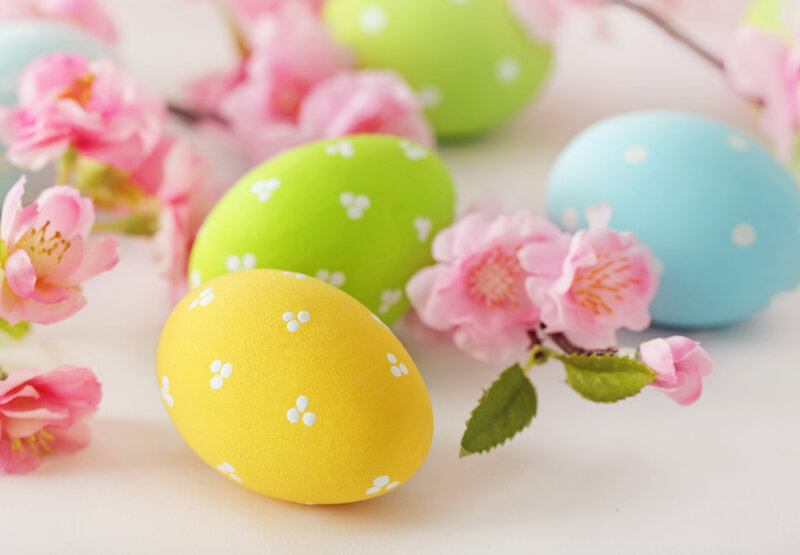 Colorful Easter Eggs — Yellow, Festive, Spring, Photograph, Flowers, Polka Dots