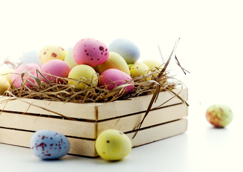 Colorful Eggs in Basket — Pastel