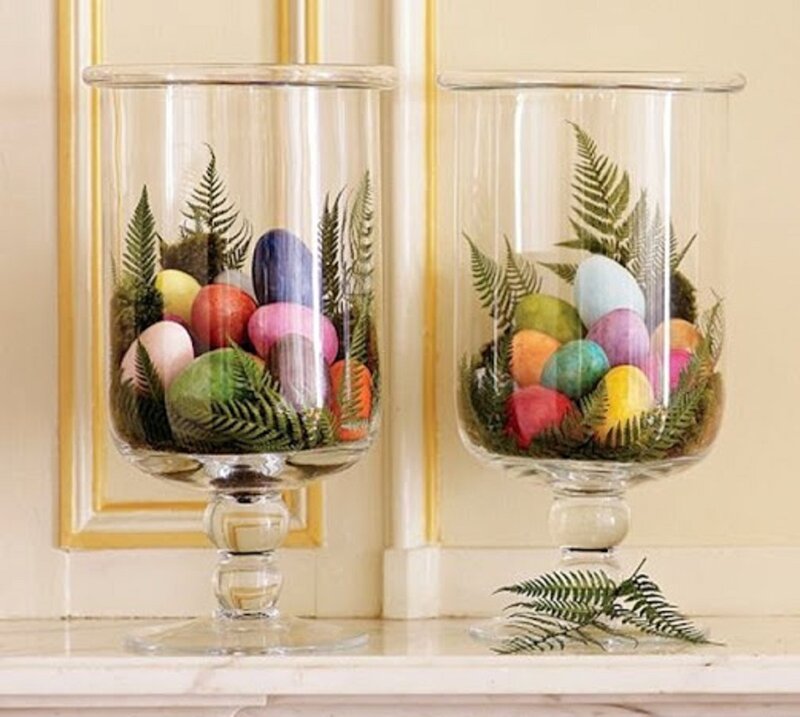 Colorful Eggs in Glass Vases