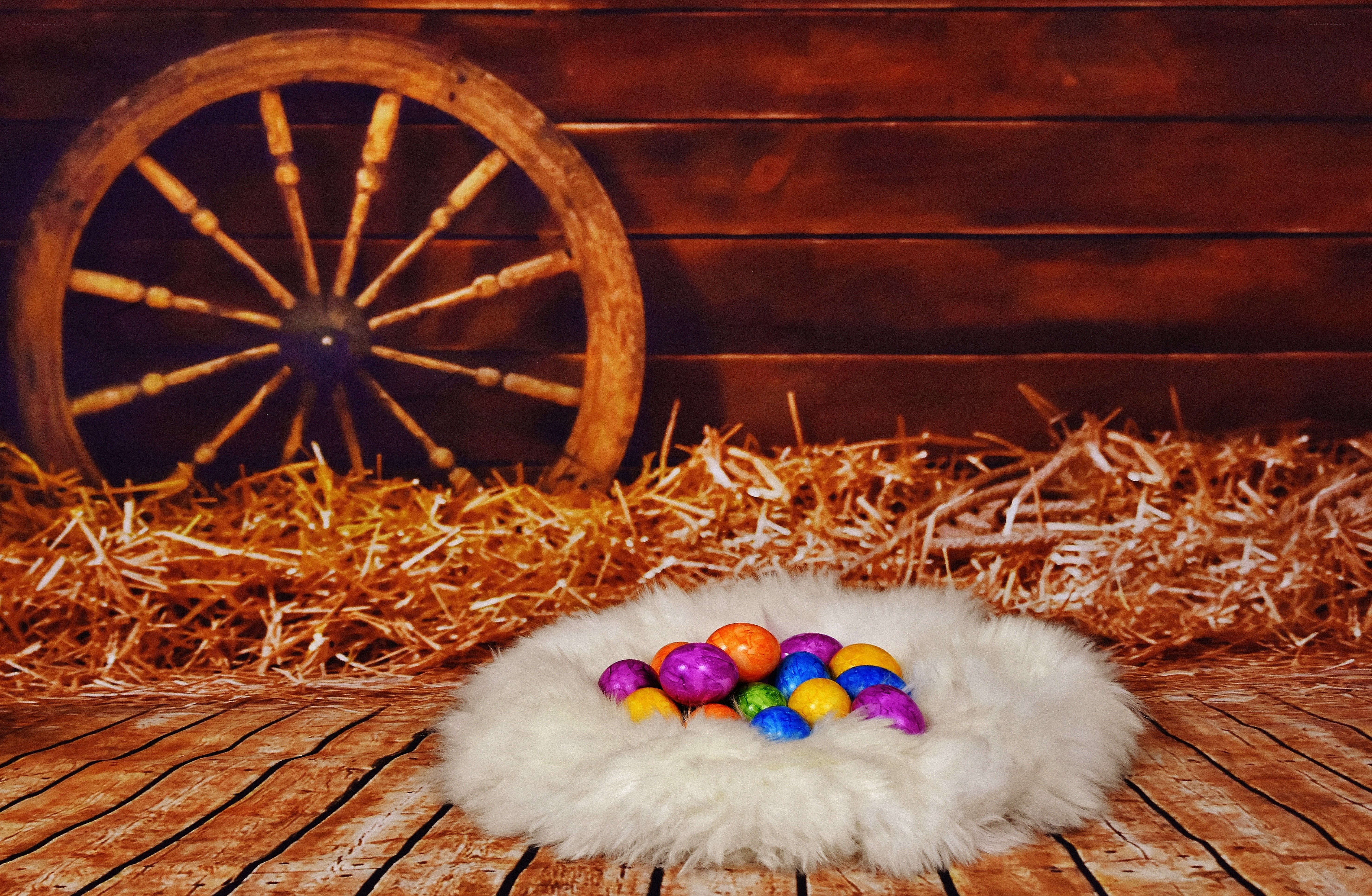 Colorful eggs on a rug