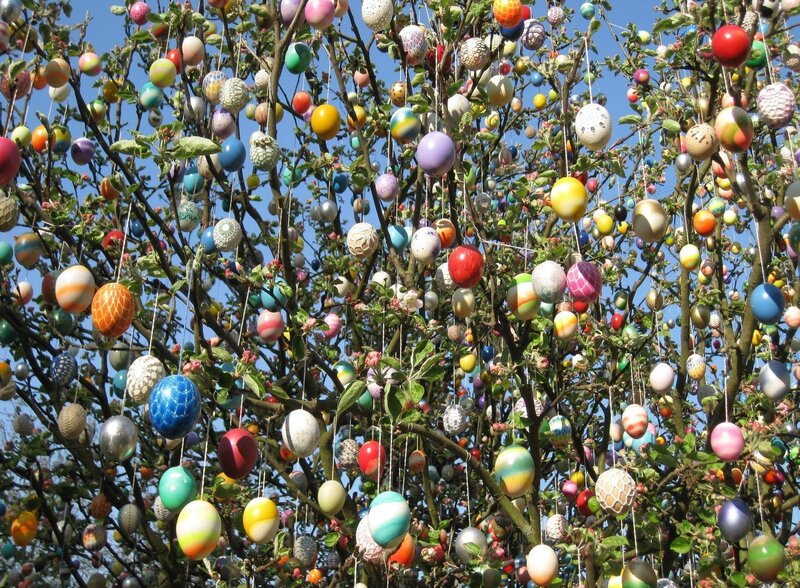 Colorful eggs on a tree