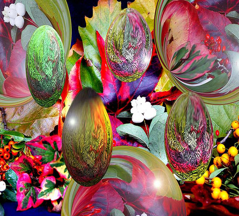 Colorful Eggs on Leaves