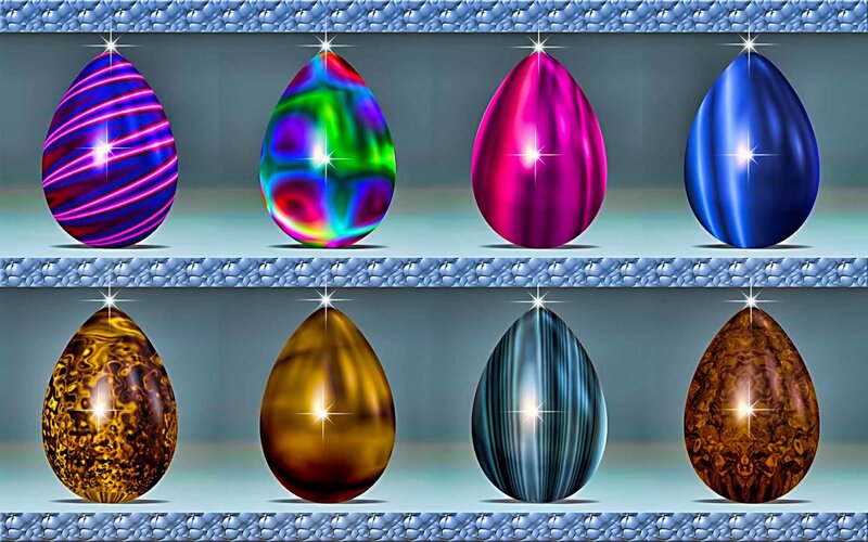 Colorful Eggs on Shelves