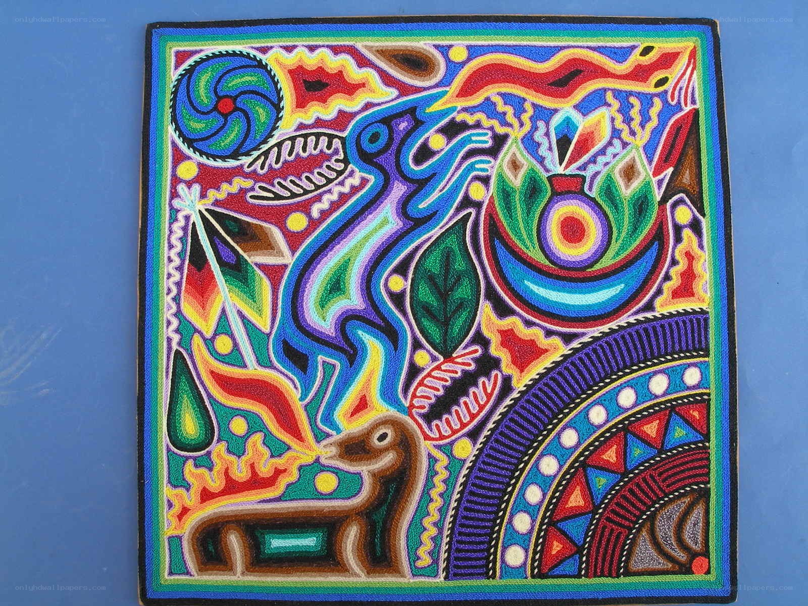 Colorful embroidered textile art