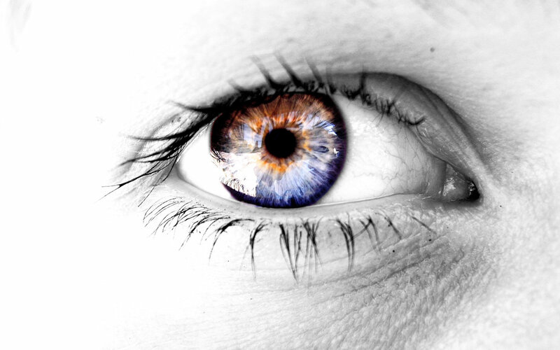 colorful eye in black and white