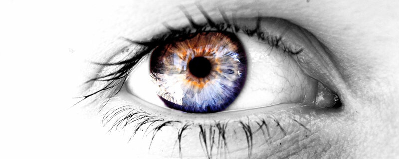 colorful eye in black and white