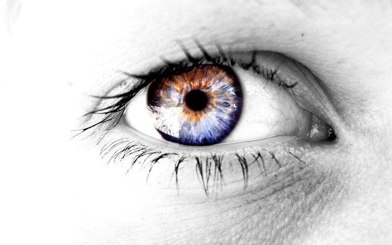 colorful eye in black and white