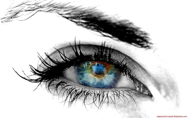 colorful eye in black and white