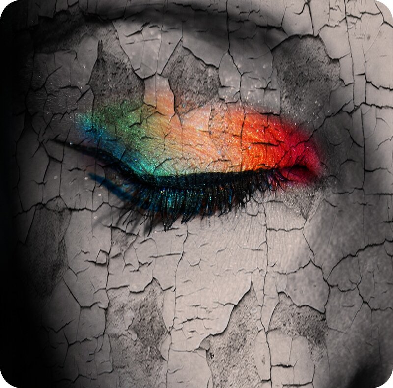 colorful eye on cracked surface