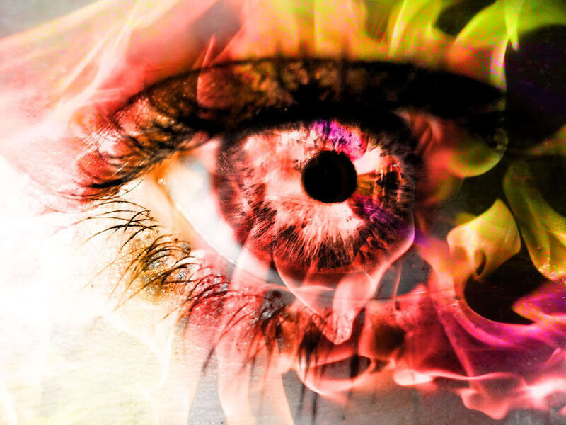 colorful eye with flame effect