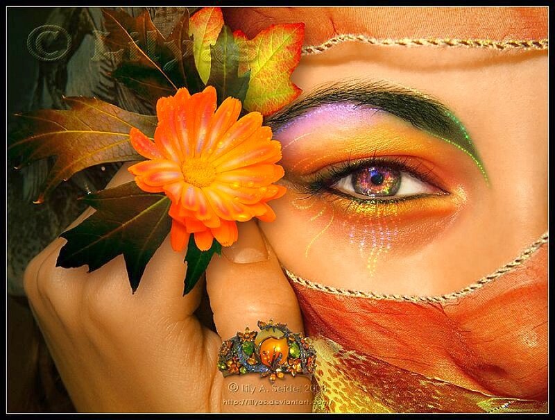 Colorful eye with flower