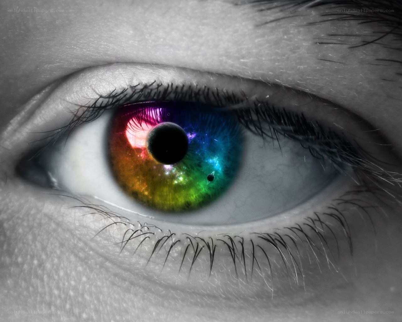 colorful eye with galaxy