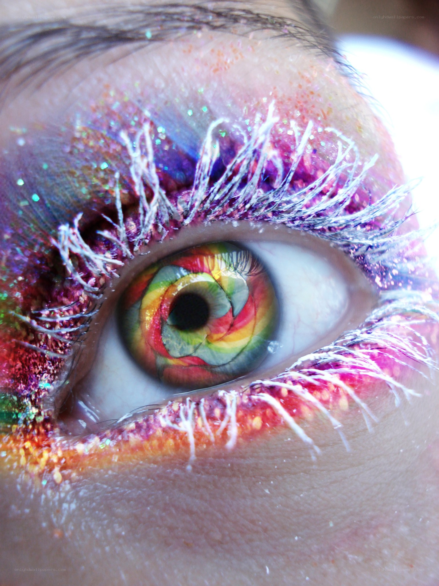 colorful eye with glitter makeup