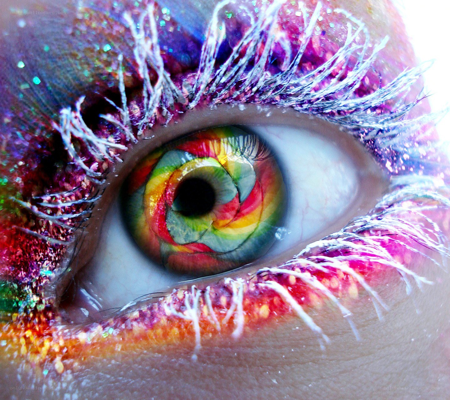 colorful eye with glitter